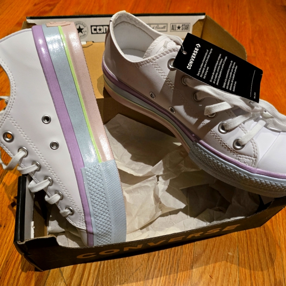 Converse  Platform Shoes Pastel Glitter Rainbow White